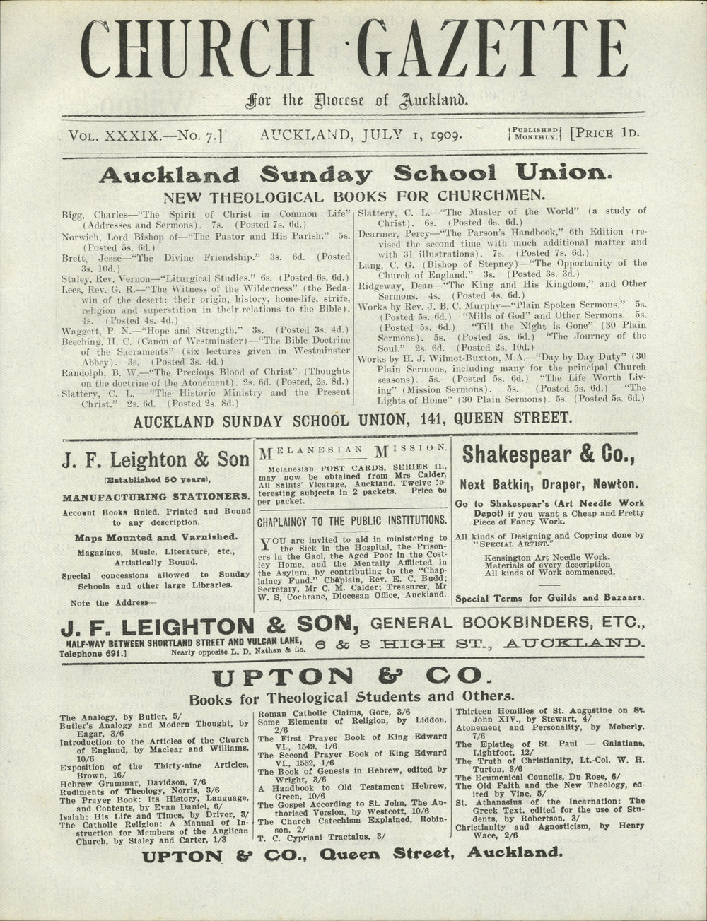 Church Gazette, Auckland: July 1909
