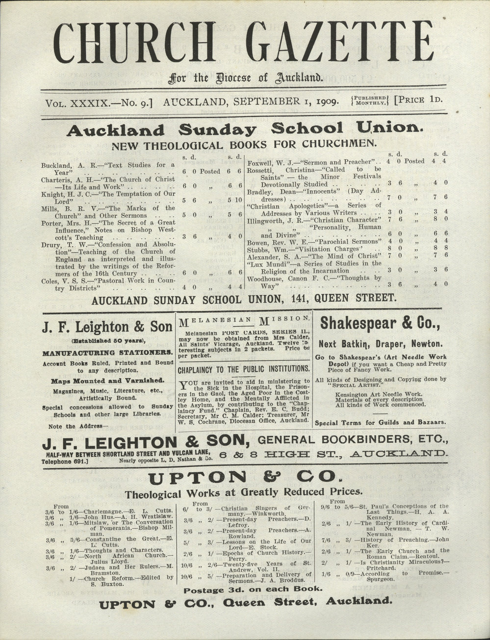 Church Gazette, Auckland: September 1909