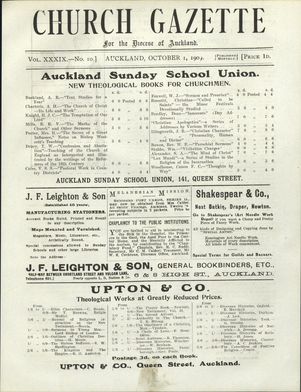 Church Gazette, Auckland: October 1909