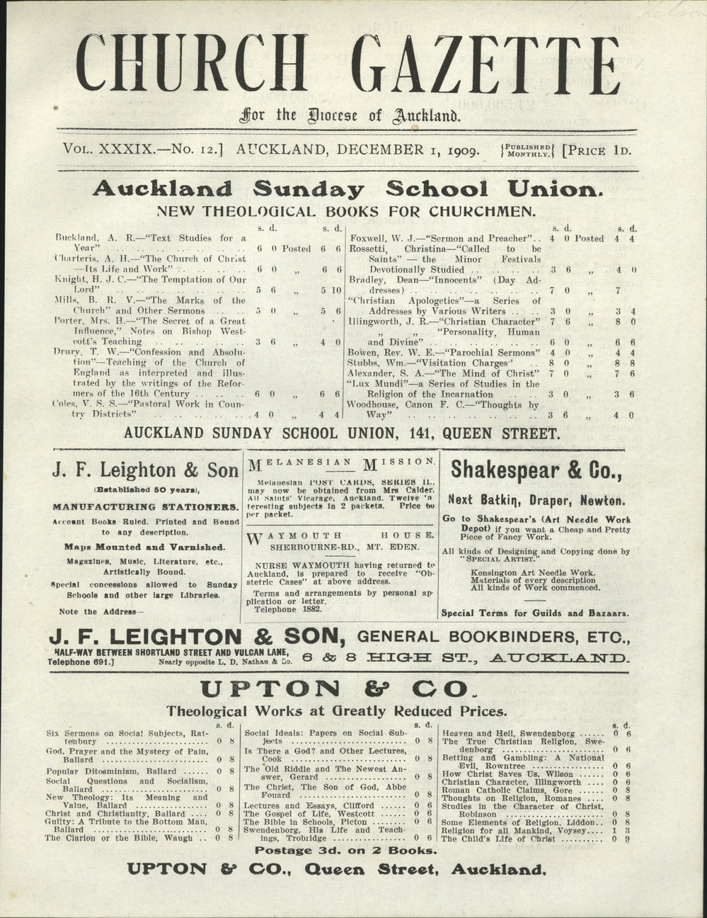 Church Gazette, Auckland: December 1909