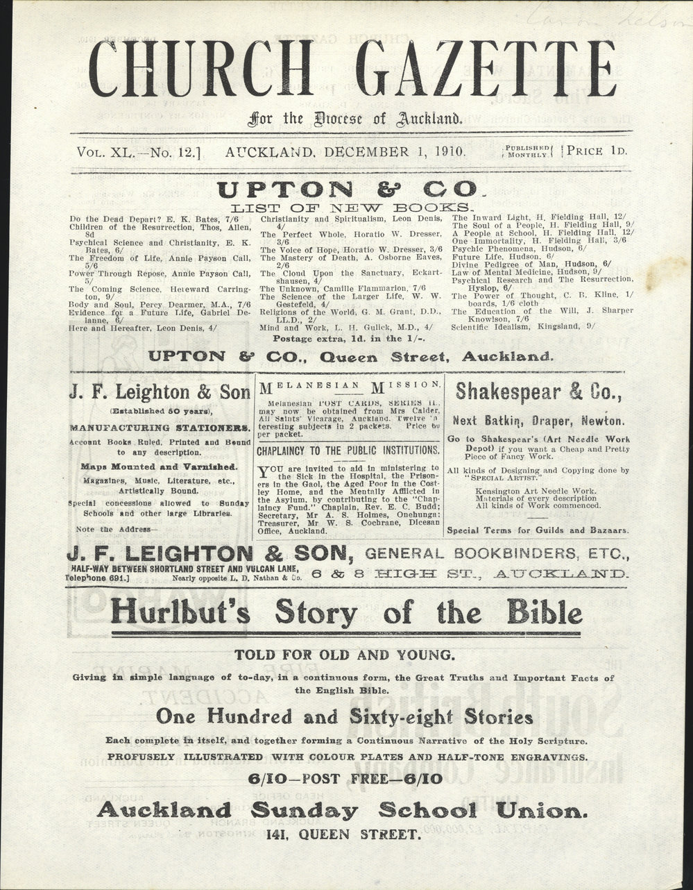 Church Gazette, Auckland: December 1910