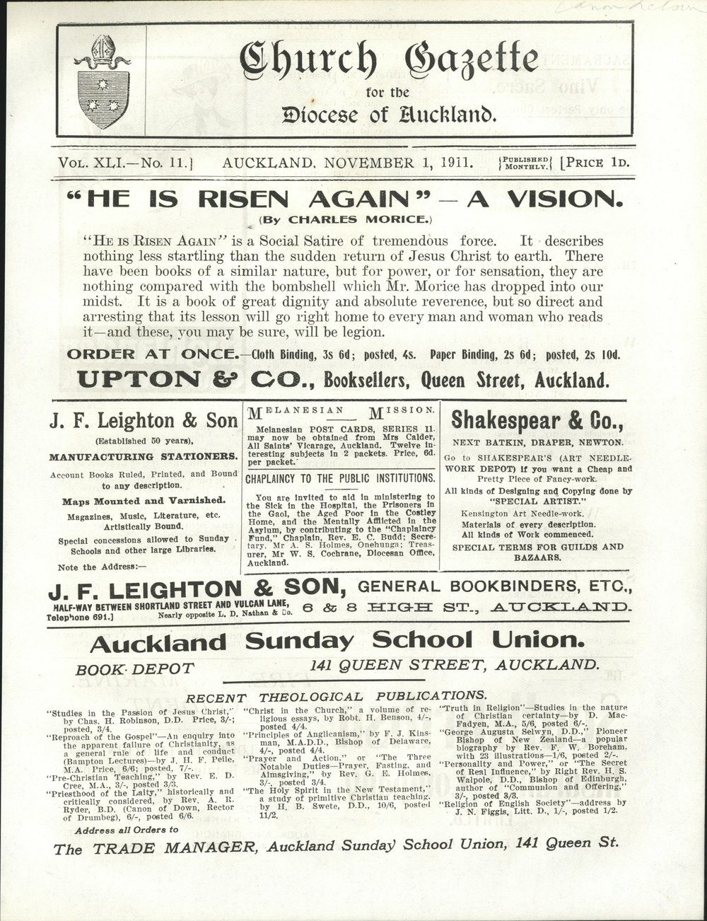 Church Gazette, Auckland: November 1911