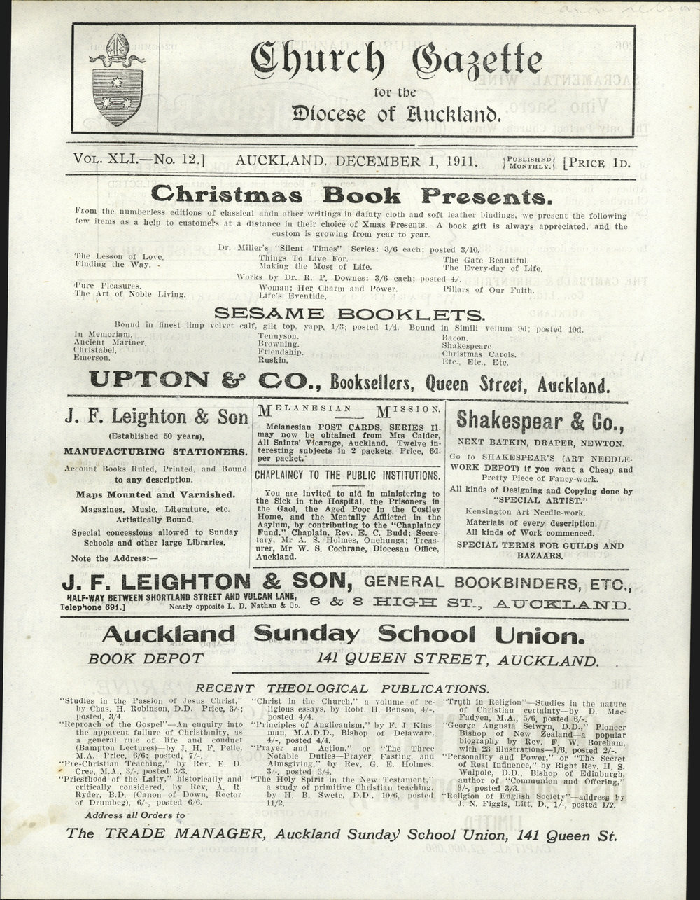 Church Gazette, Auckland: December 1911