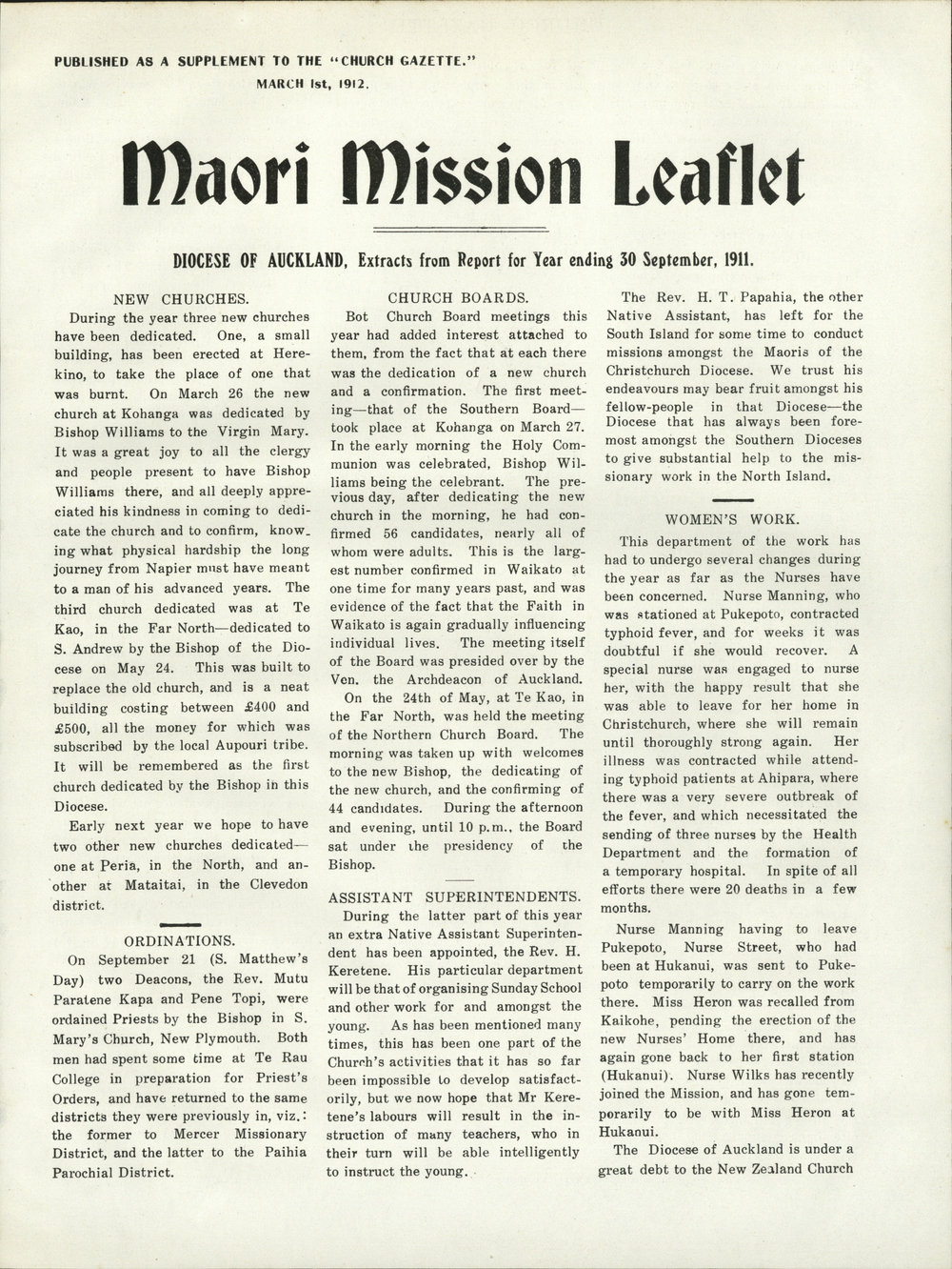 Church Gazette, Auckland: March 1912 Supplement