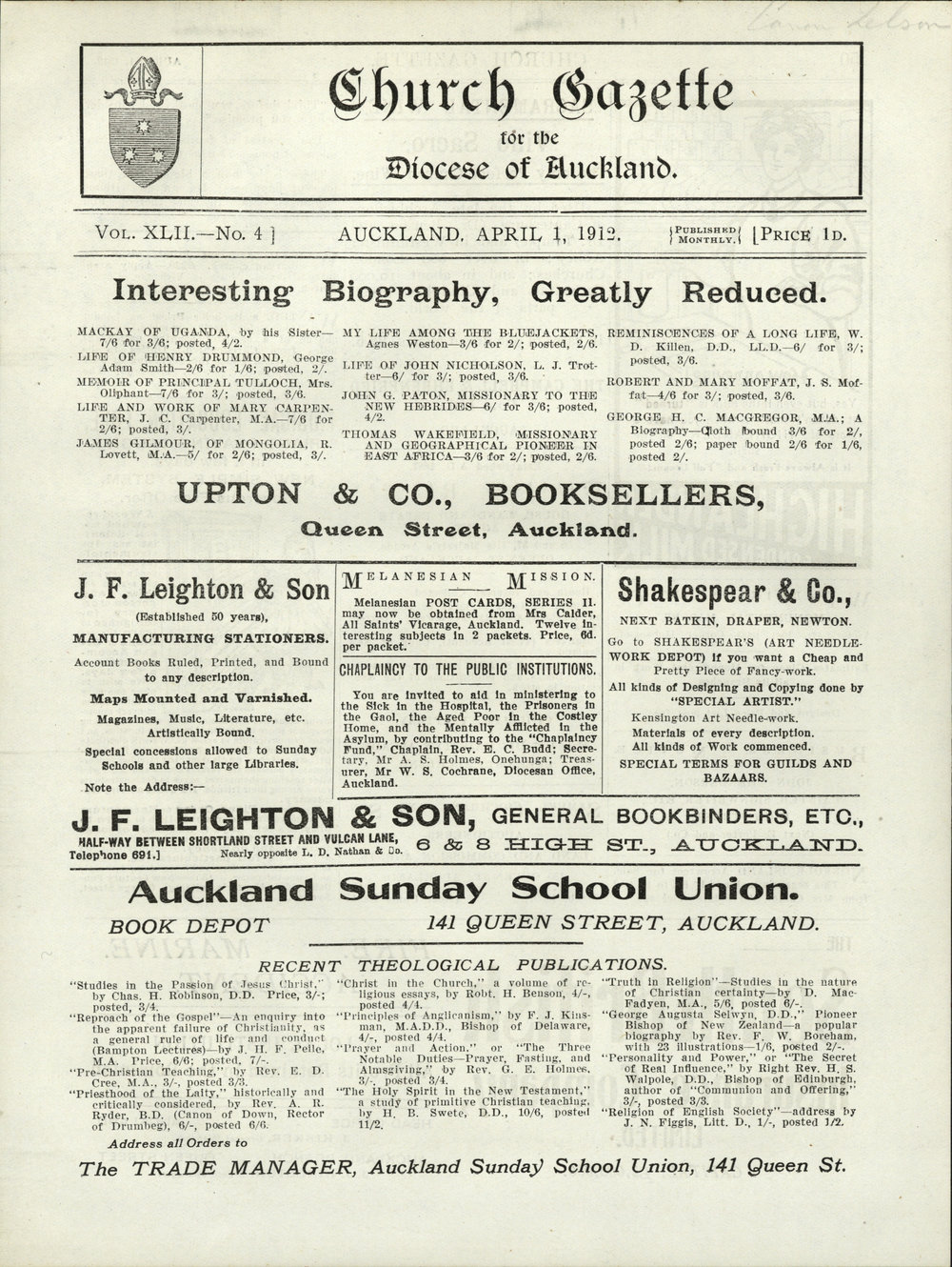Church Gazette, Auckland: April 1912