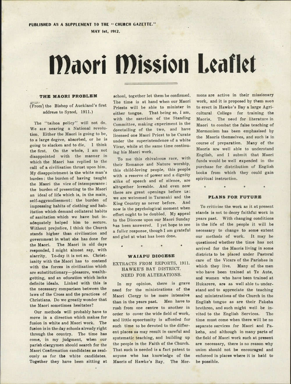 Church Gazette, Auckland: May 1912 Supplement