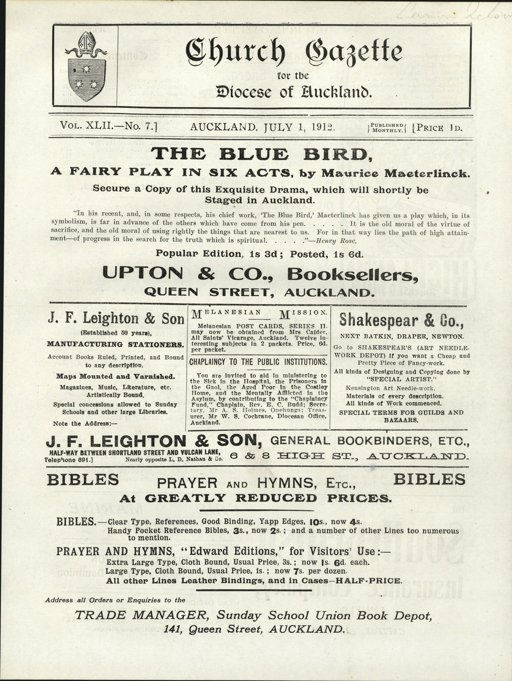 Church Gazette, Auckland: July 1912