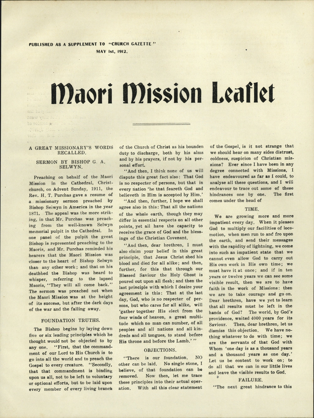 Church Gazette, Auckland: July 1912 Supplement