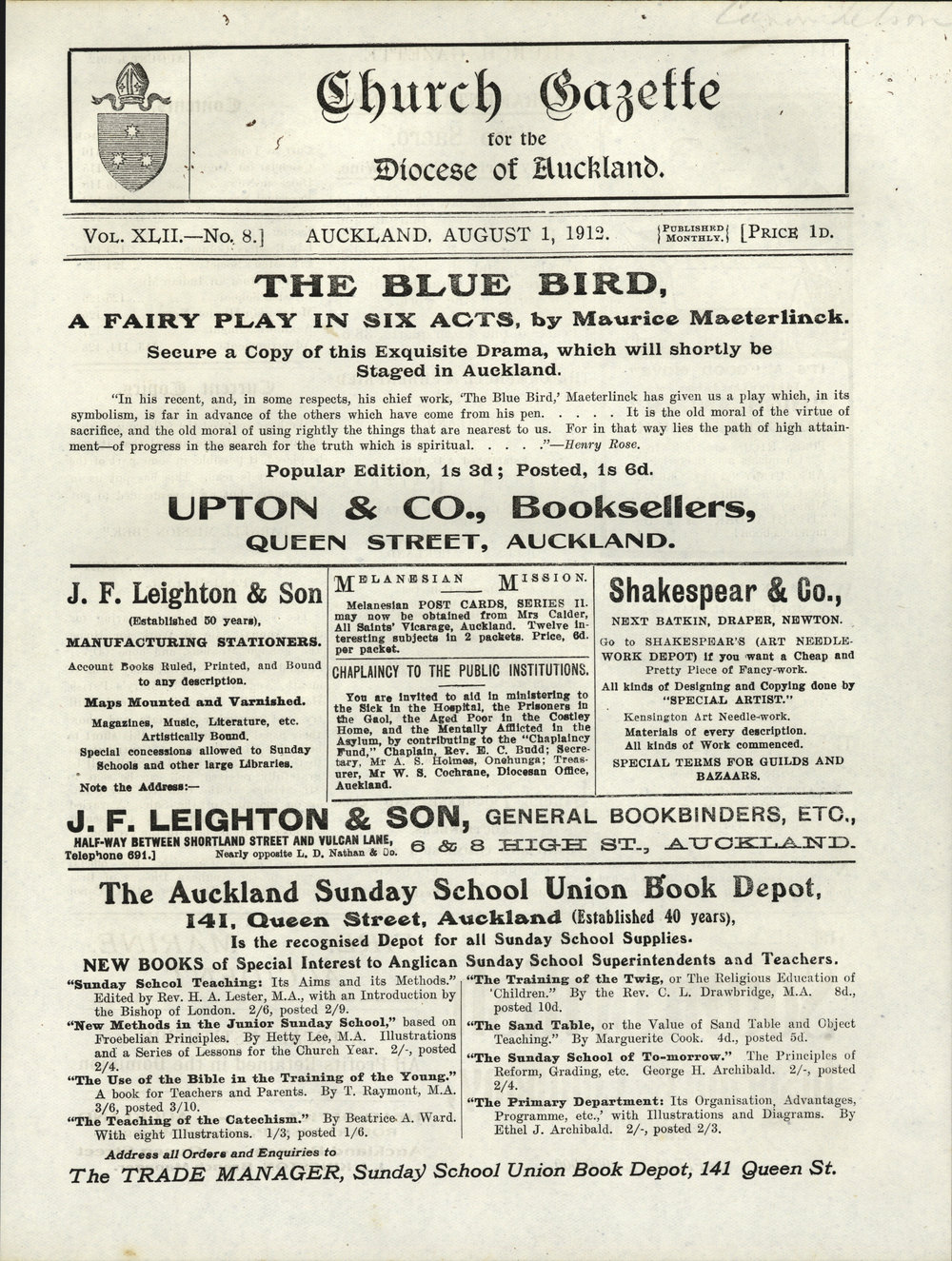 Church Gazette, Auckland: August 1912