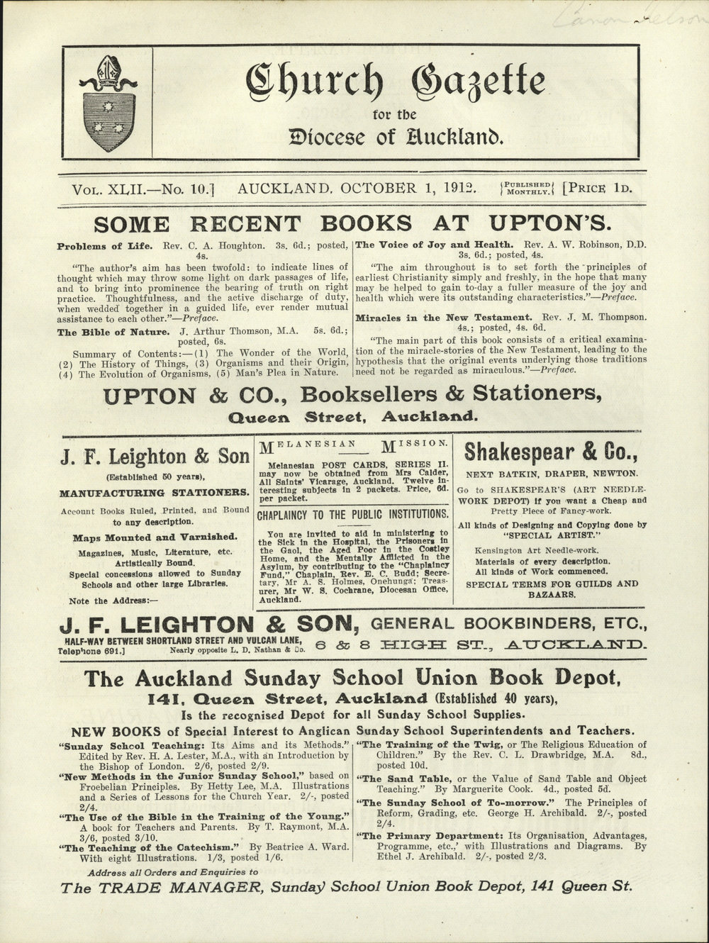 Church Gazette, Auckland: October 1912