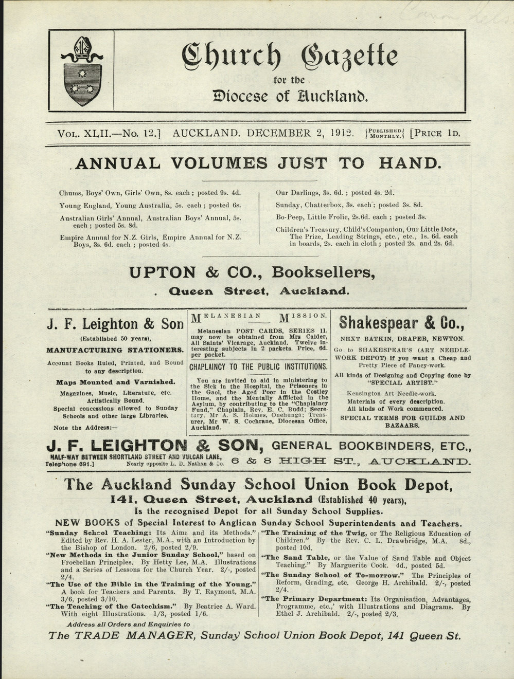 Church Gazette, Auckland: December 1912