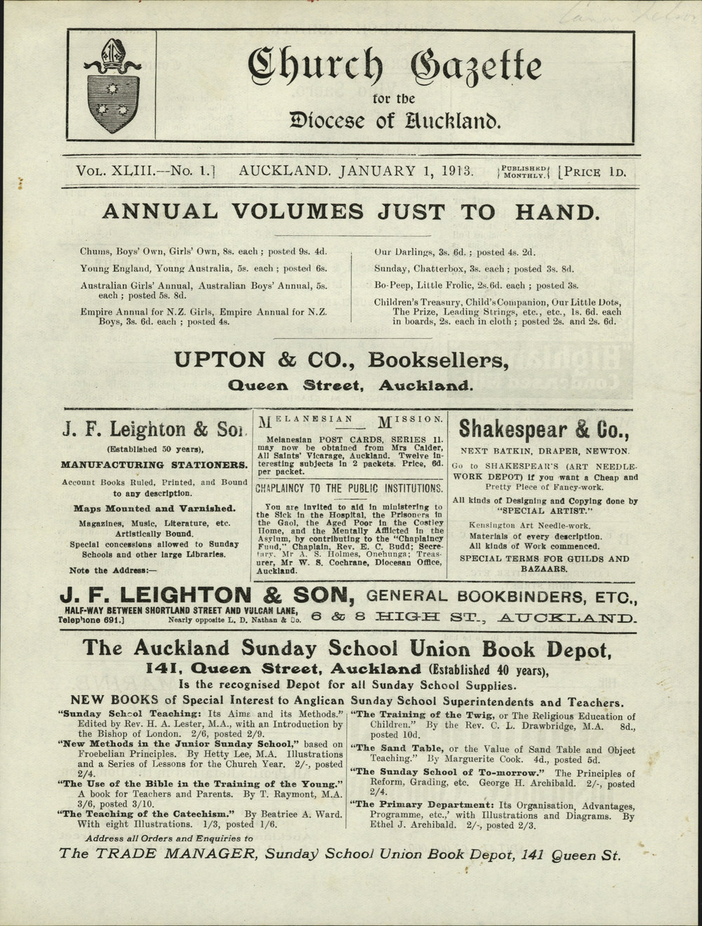 Church Gazette, Auckland: January 1913