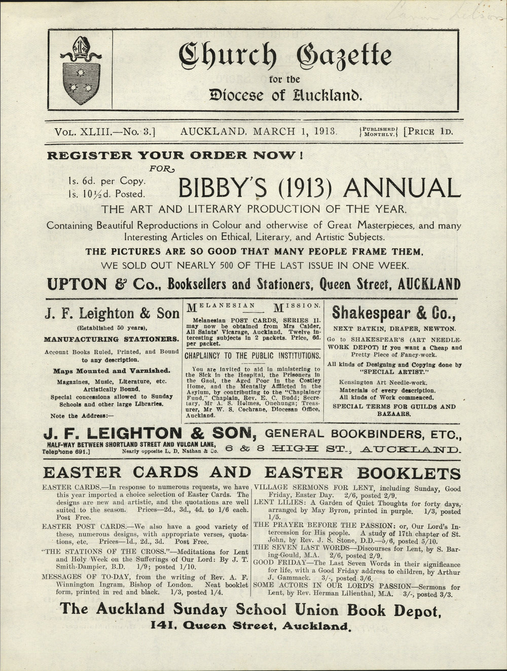 Church Gazette, Auckland: March 1913