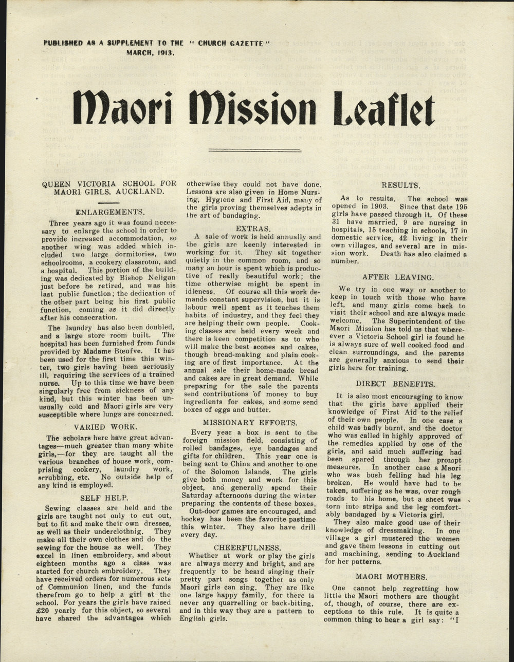 Church Gazette, Auckland: March 1913 Supplement