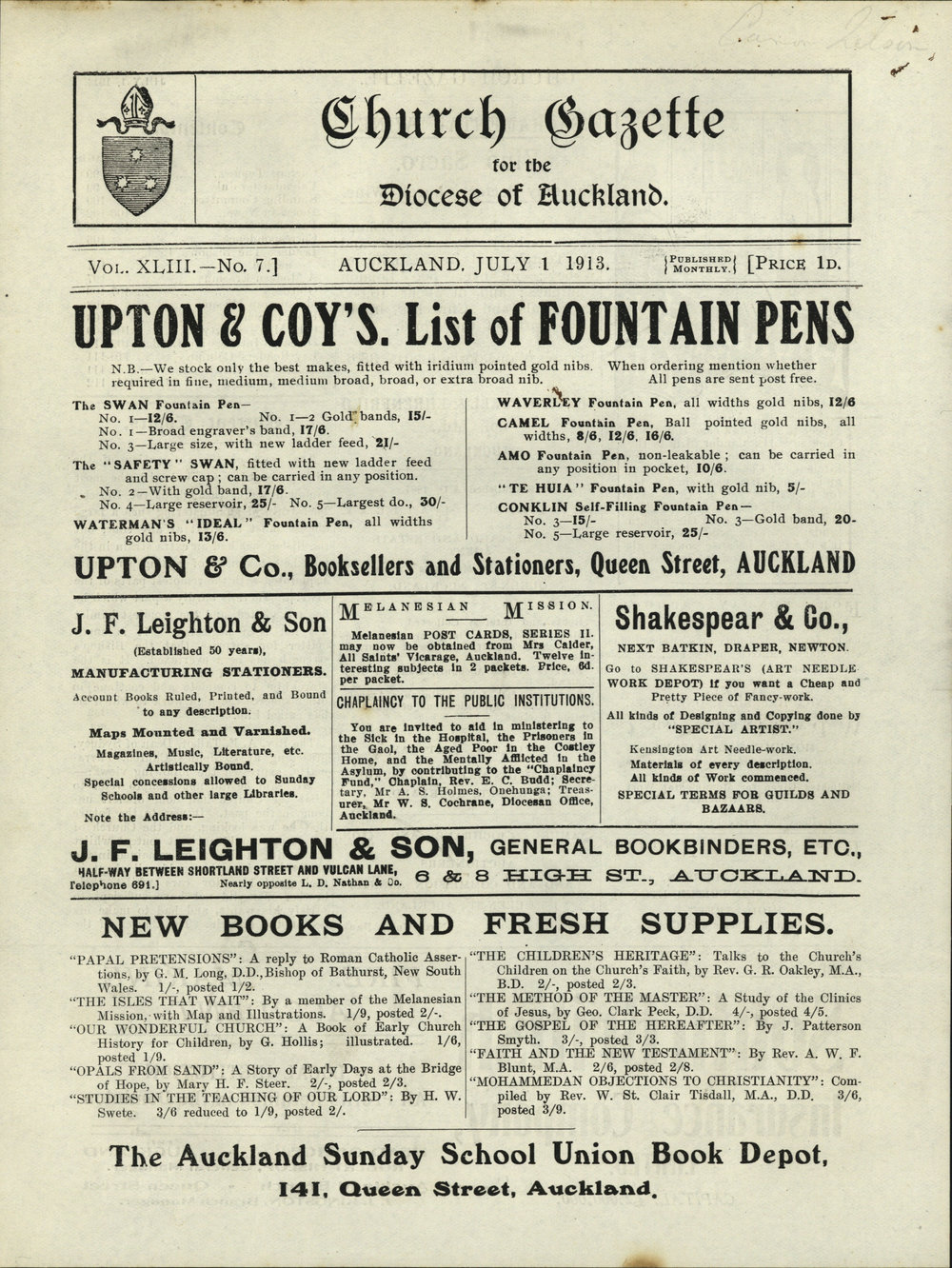 Church Gazette, Auckland: July 1913