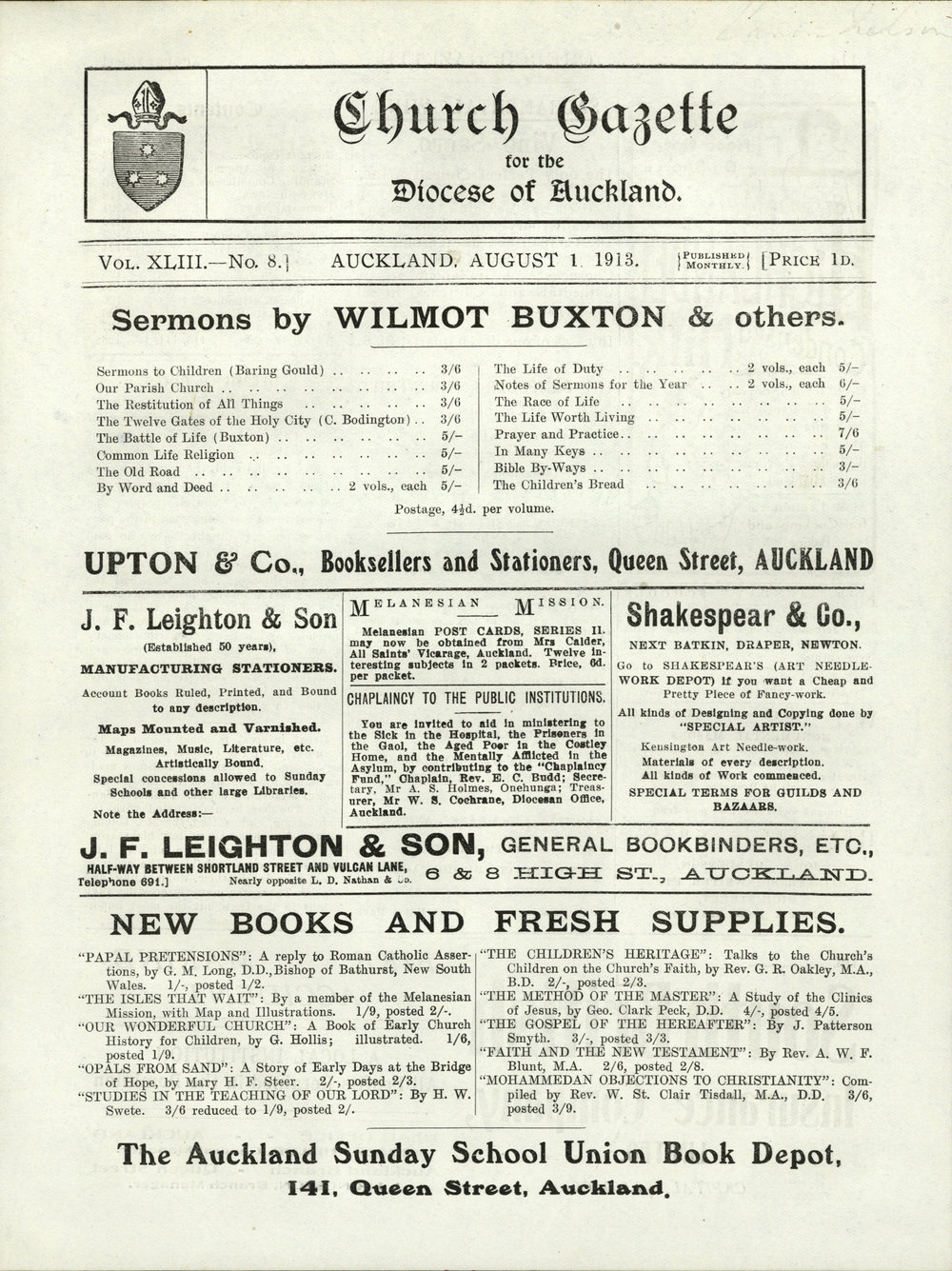 Church Gazette, Auckland: August 1913