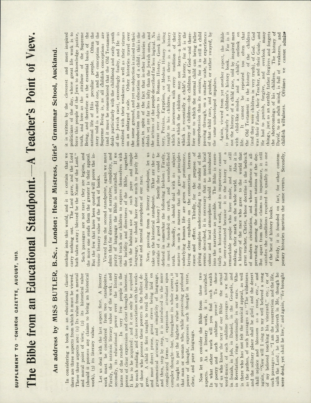 Church Gazette, Auckland: August 1913 Supplement