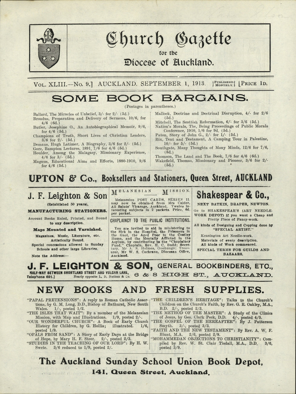 Church Gazette, Auckland: September 1913
