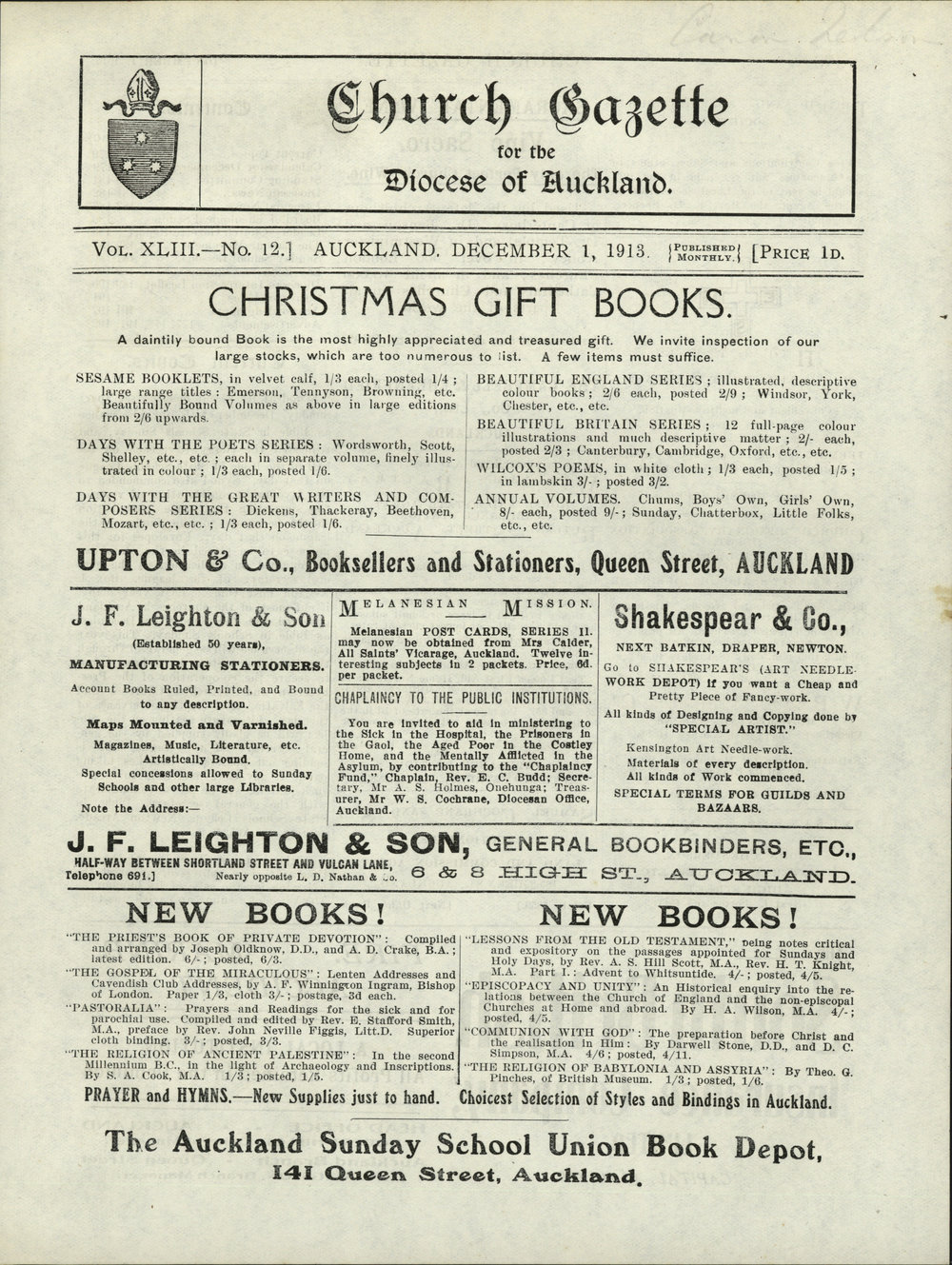 Church Gazette, Auckland: December 1913
