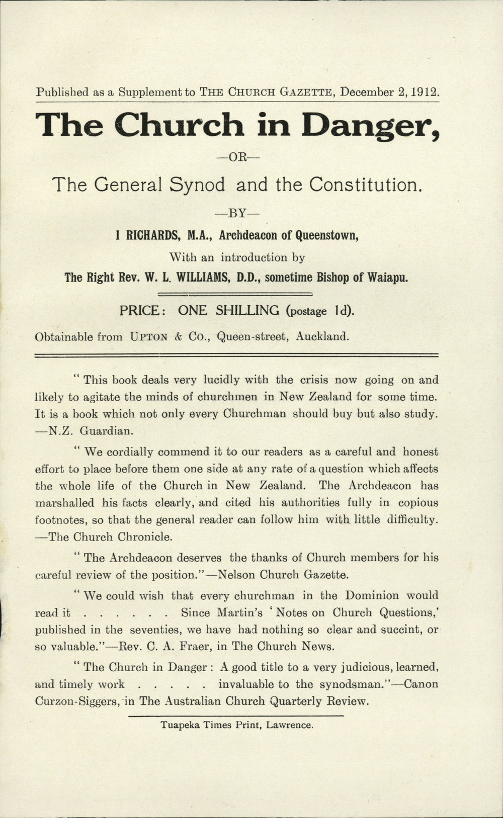 Church Gazette, Auckland: December 1913 Supplement