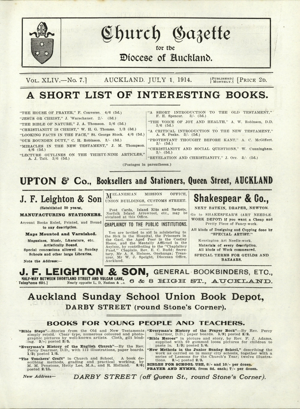 Church Gazette, Auckland: July 1914