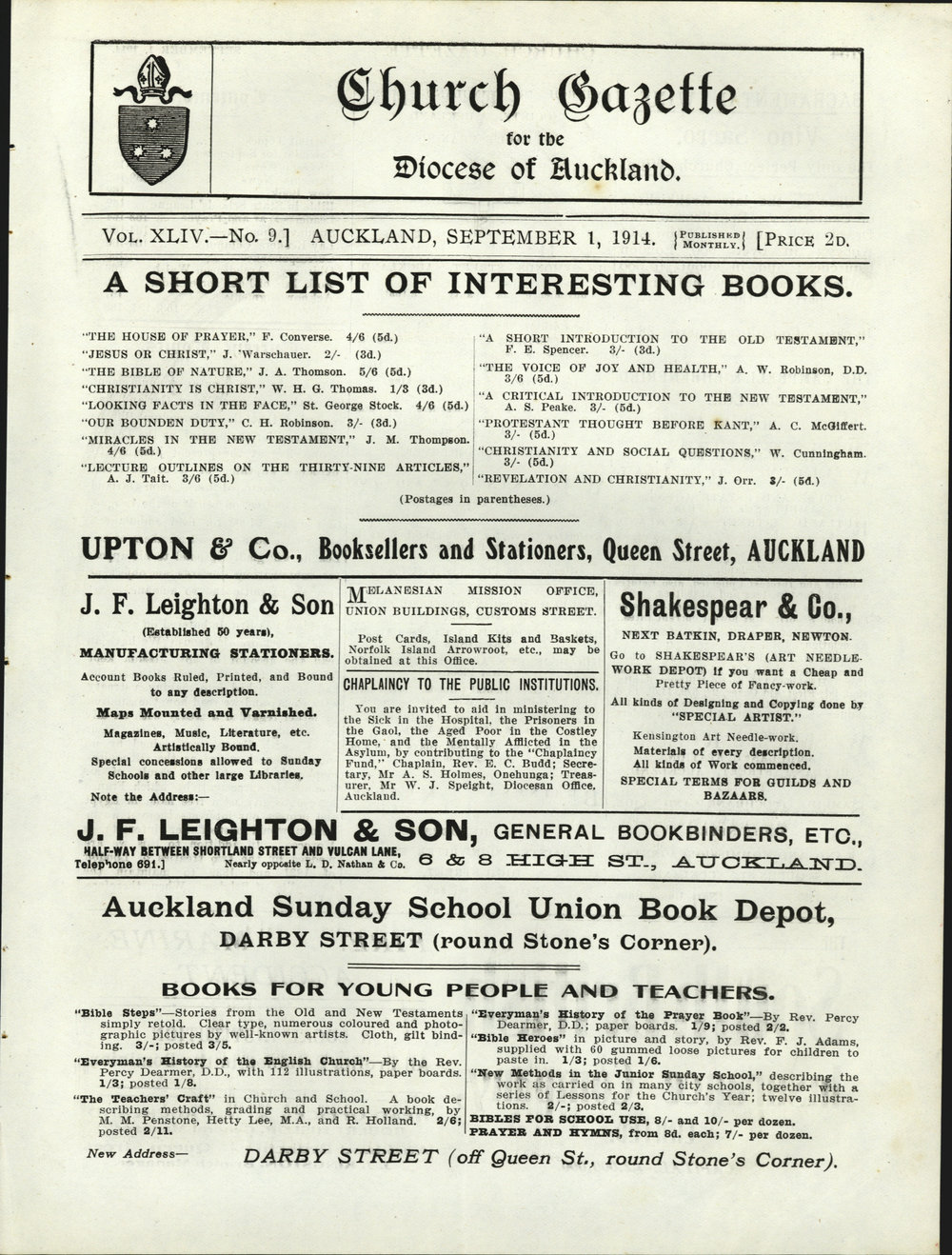 Church Gazette, Auckland: September 1914