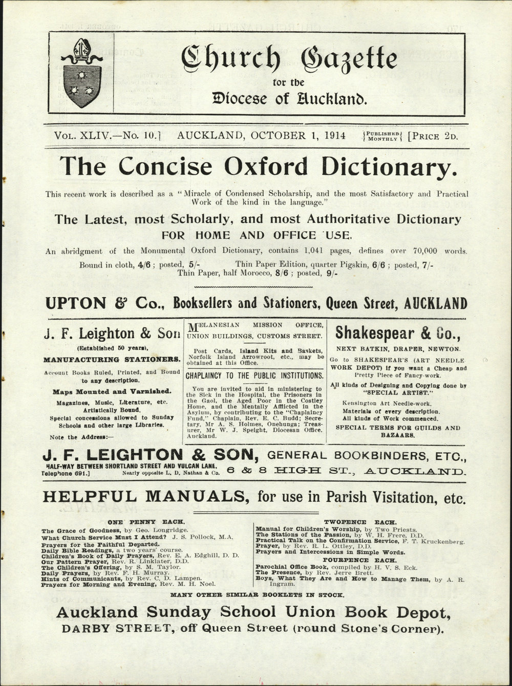 Church Gazette, Auckland: October 1914