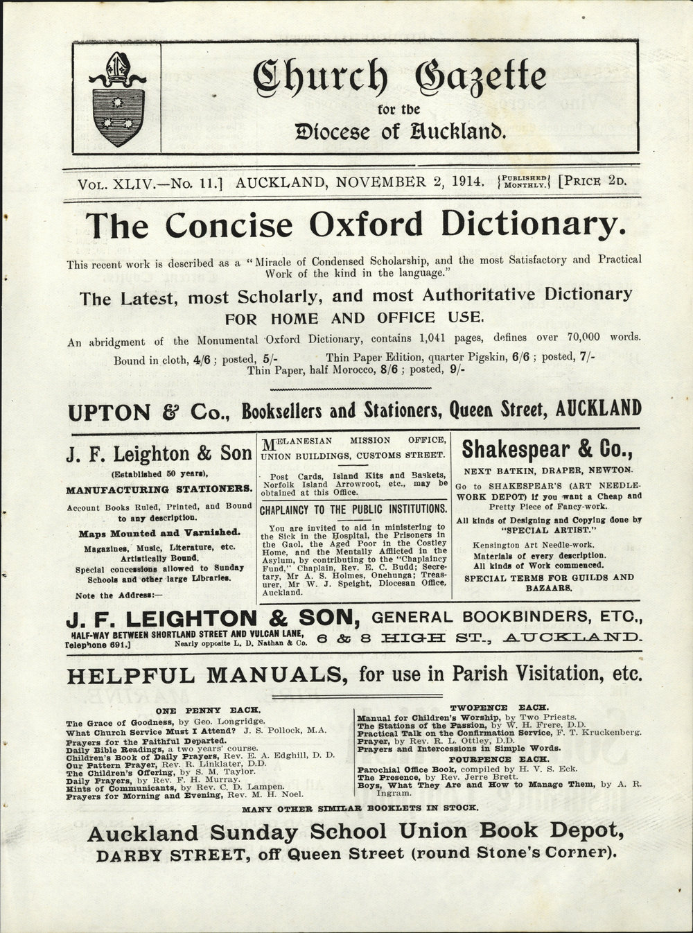 Church Gazette, Auckland: November 1914