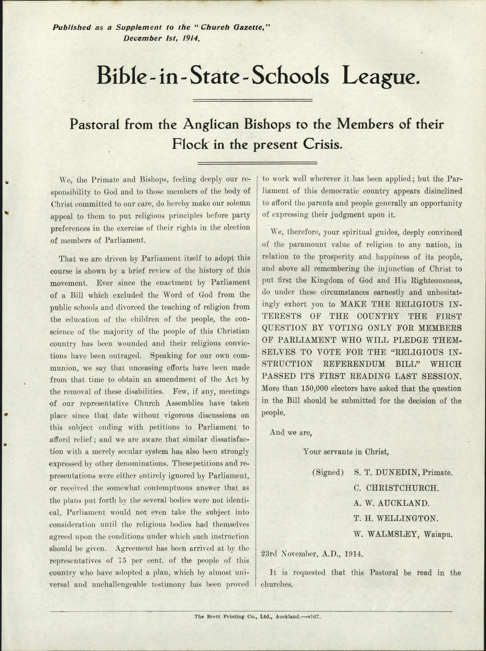 Church Gazette, Auckland: December 1914 Supplement