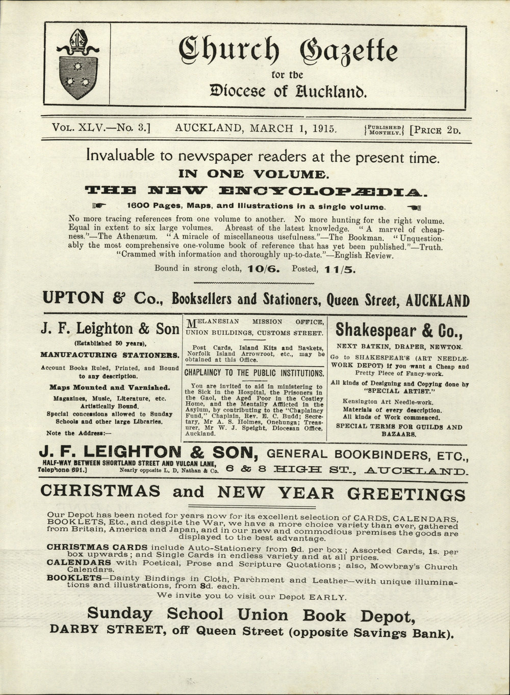 Church Gazette, Auckland: March 1915
