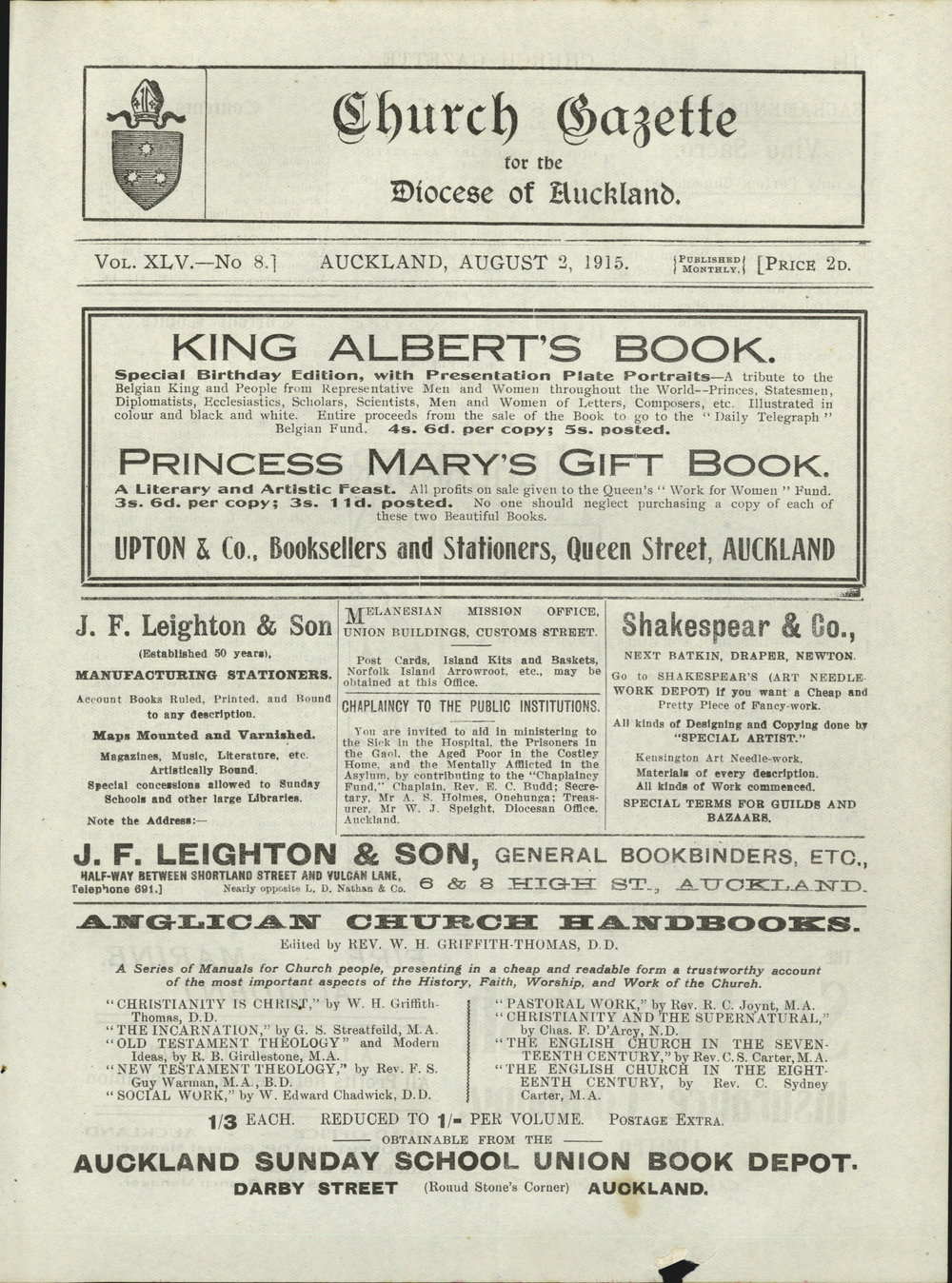 Church Gazette, Auckland: August 1915
