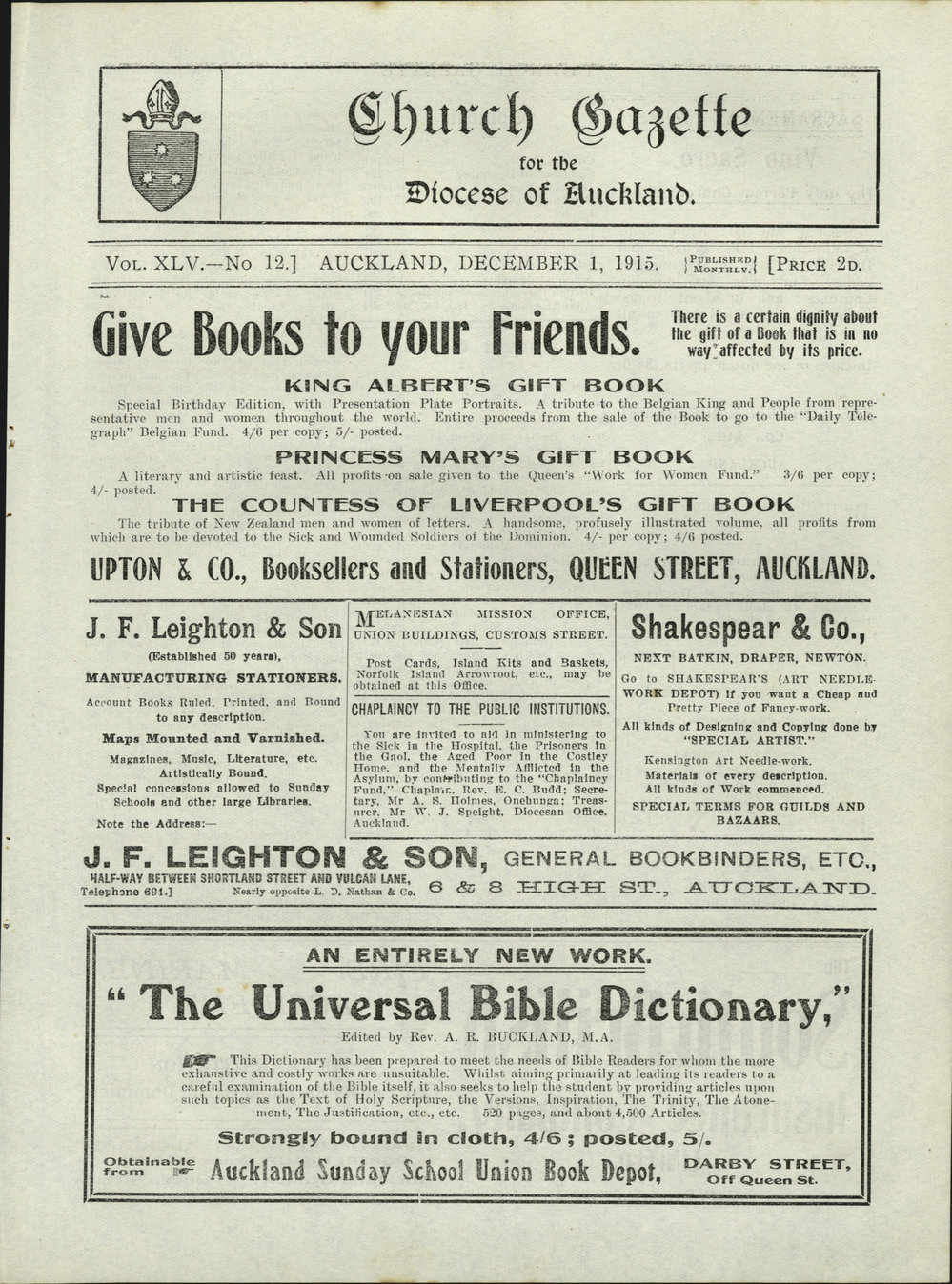 Church Gazette, Auckland: December 1915