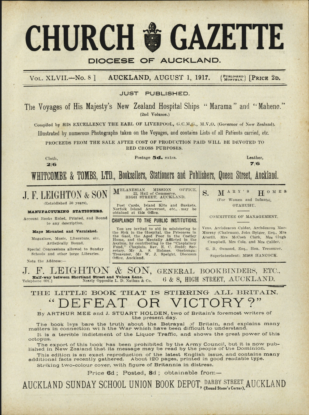 Church Gazette, Auckland: August 1917
