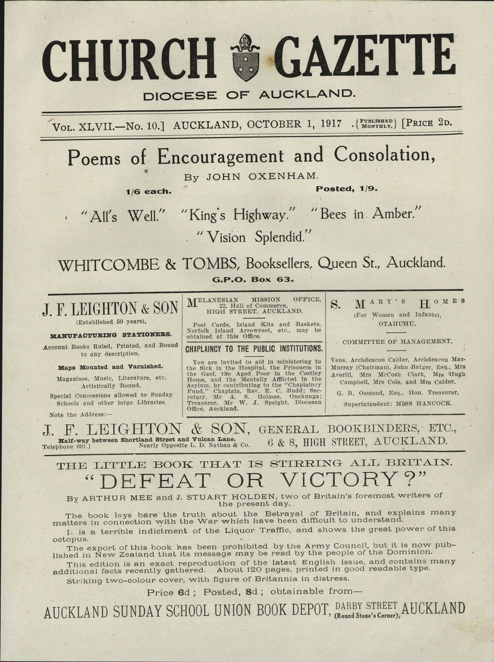 Church Gazette, Auckland: October 1917