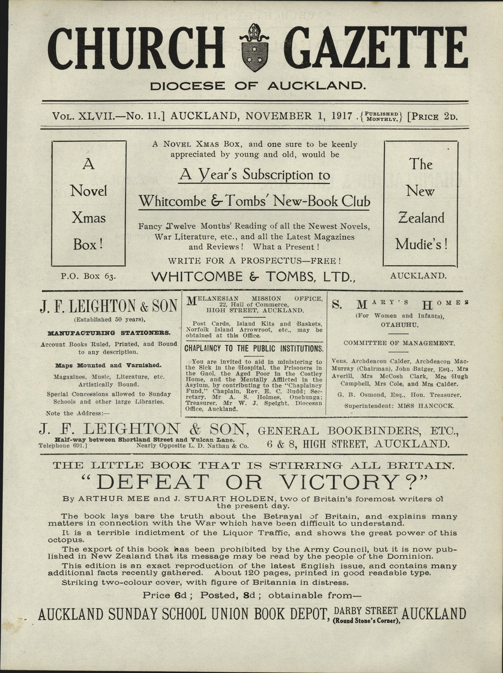 Church Gazette, Auckland: November 1917
