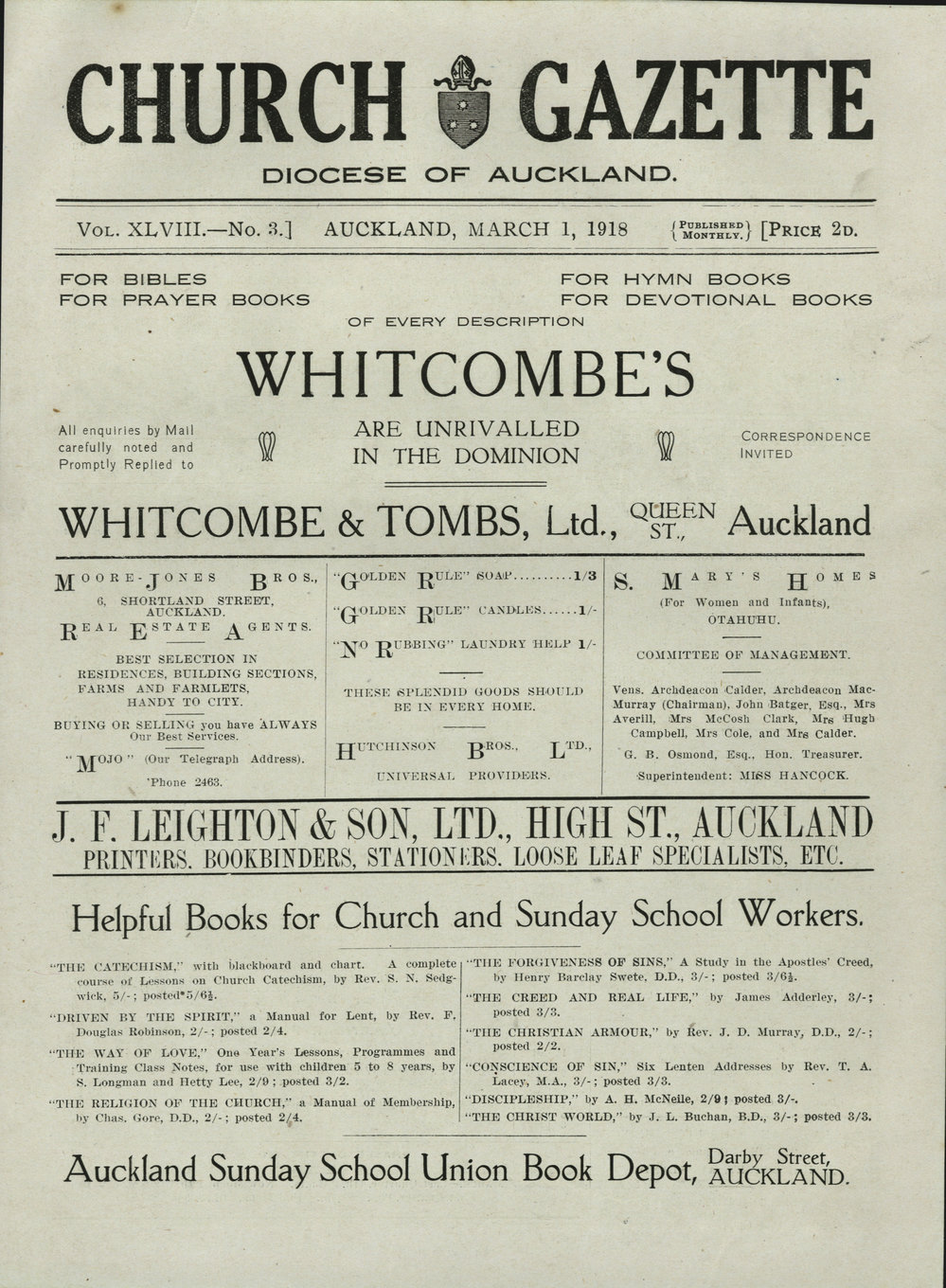 Church Gazette, Auckland: March 1918