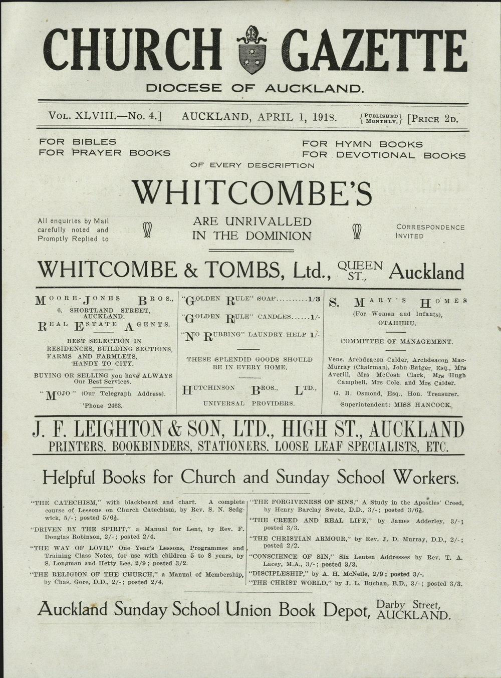 Church Gazette, Auckland: April 1918