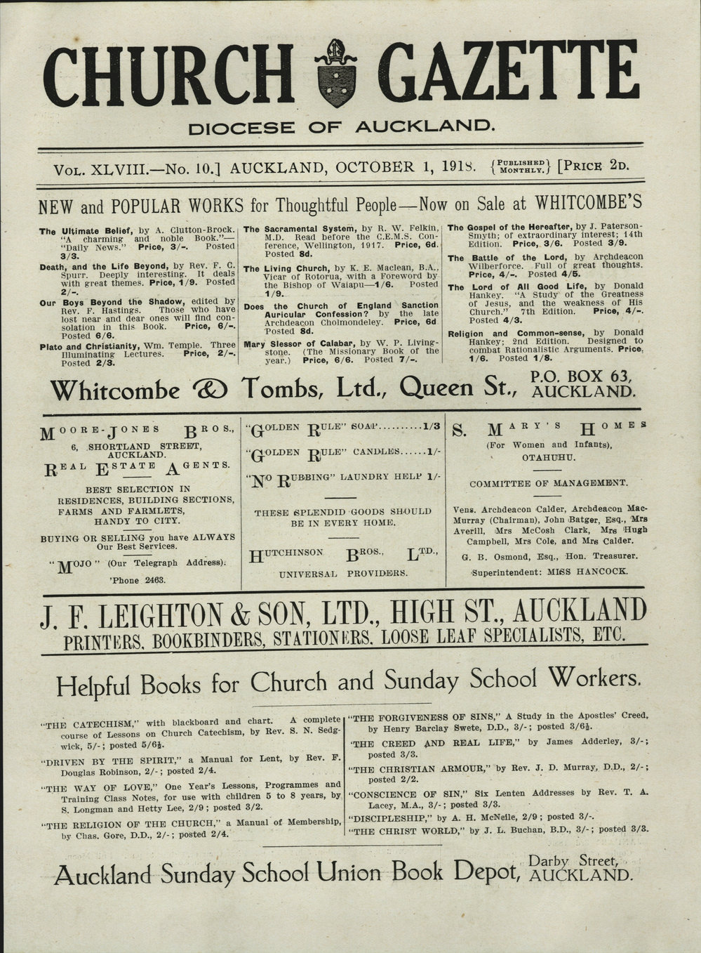 Church Gazette, Auckland: October 1918