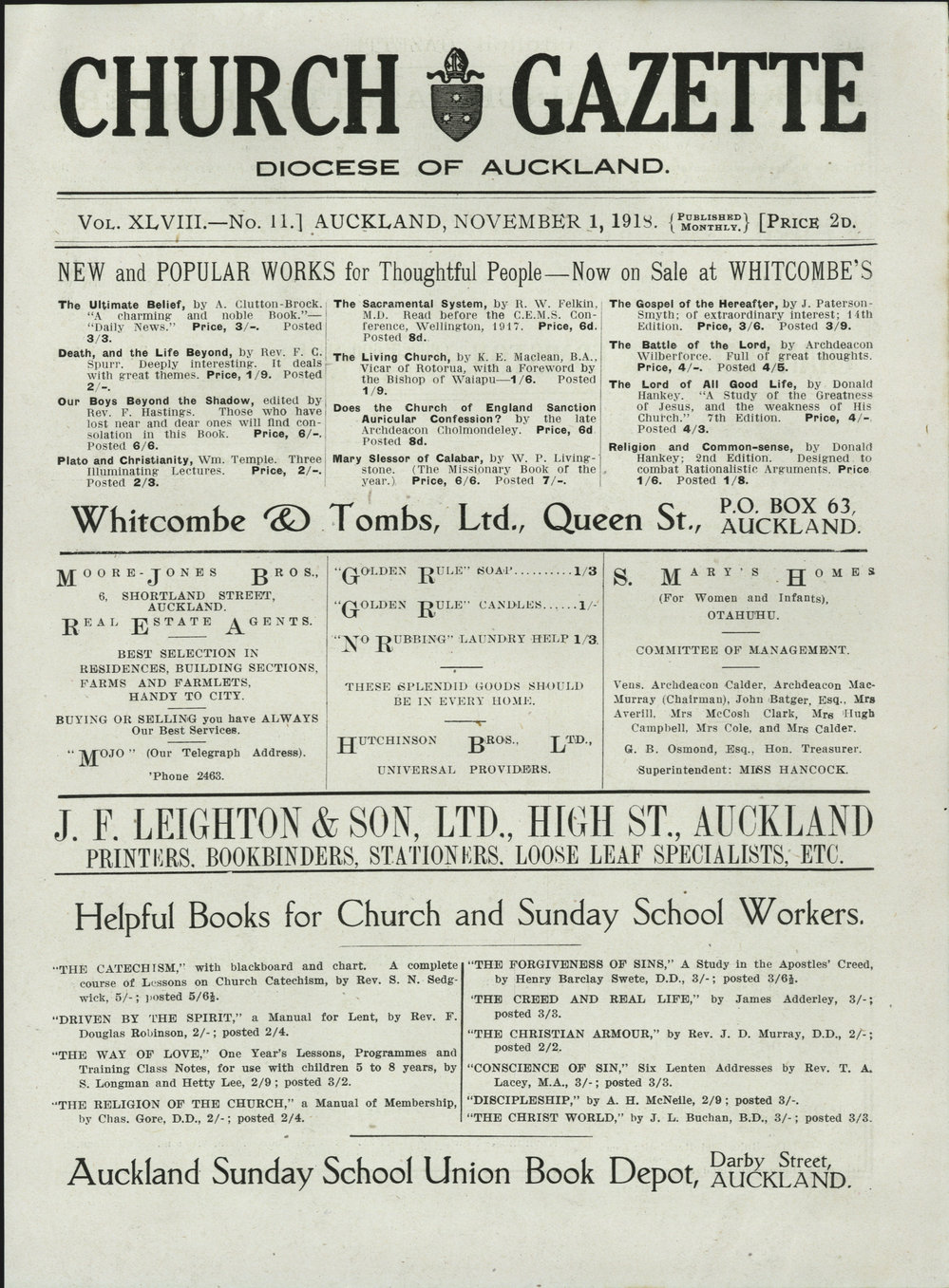 Church Gazette, Auckland: November 1918