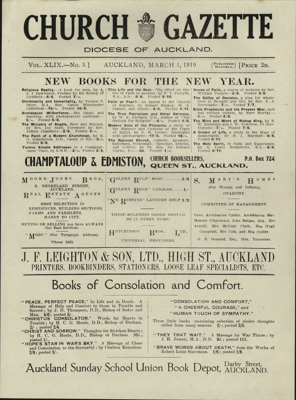 Church Gazette, Auckland: March 1919