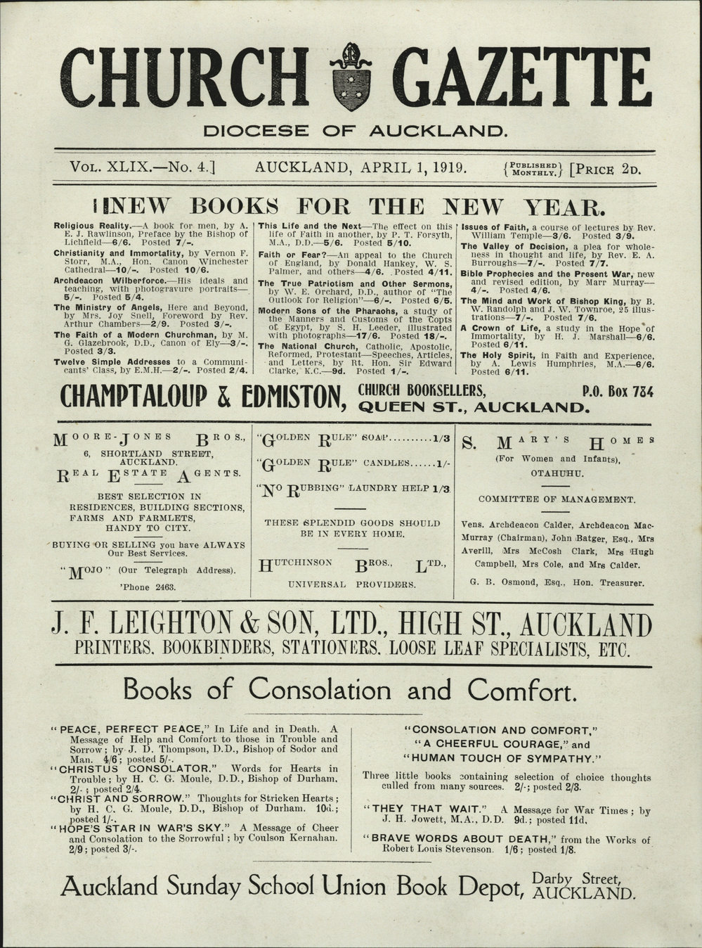 Church Gazette, Auckland: April 1919