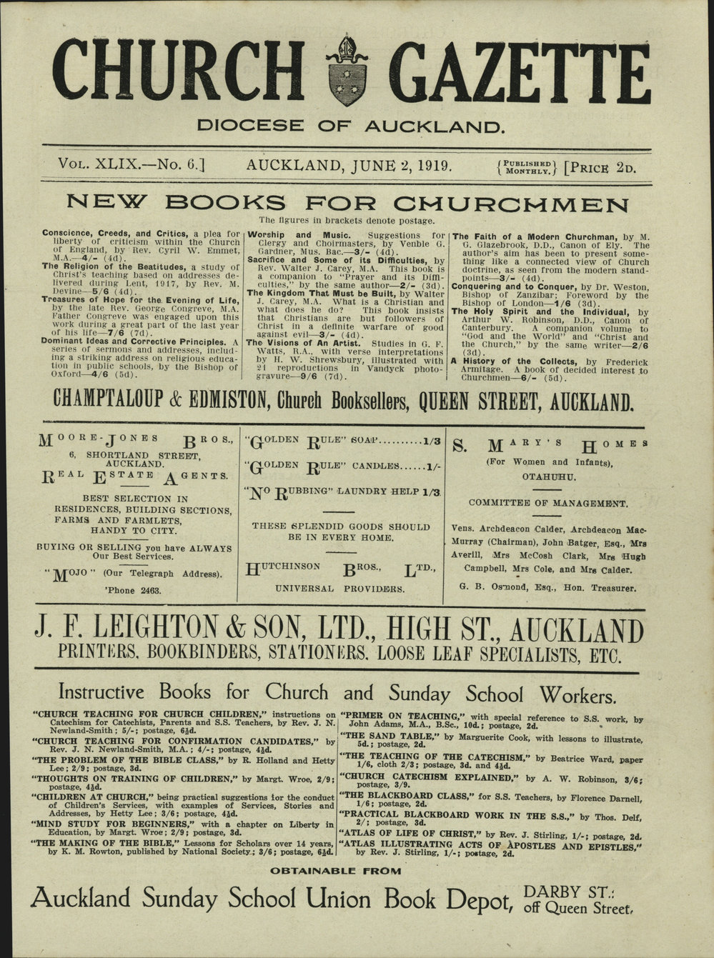 Church Gazette, Auckland: June 1919
