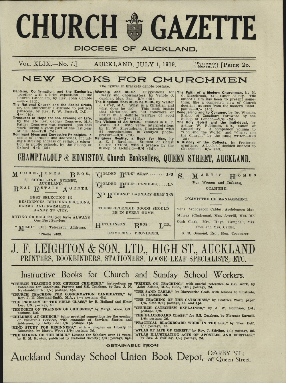 Church Gazette, Auckland: July 1919