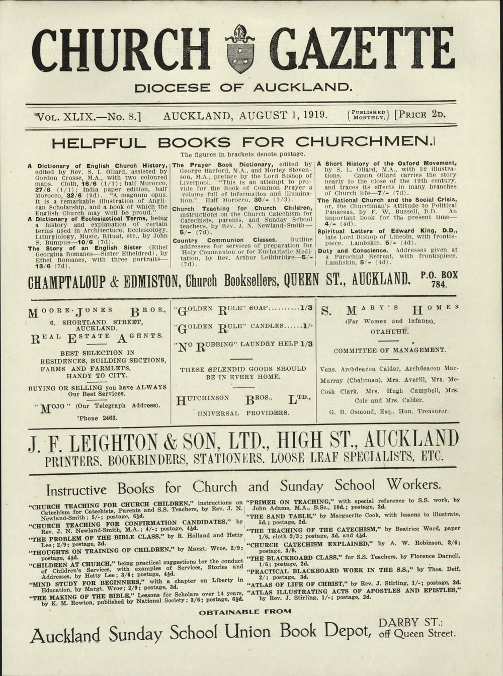 Church Gazette, Auckland: August 1919