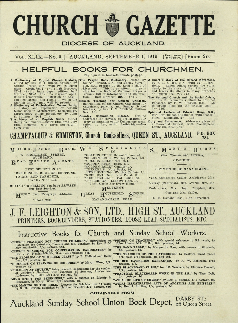 Church Gazette, Auckland: September 1919