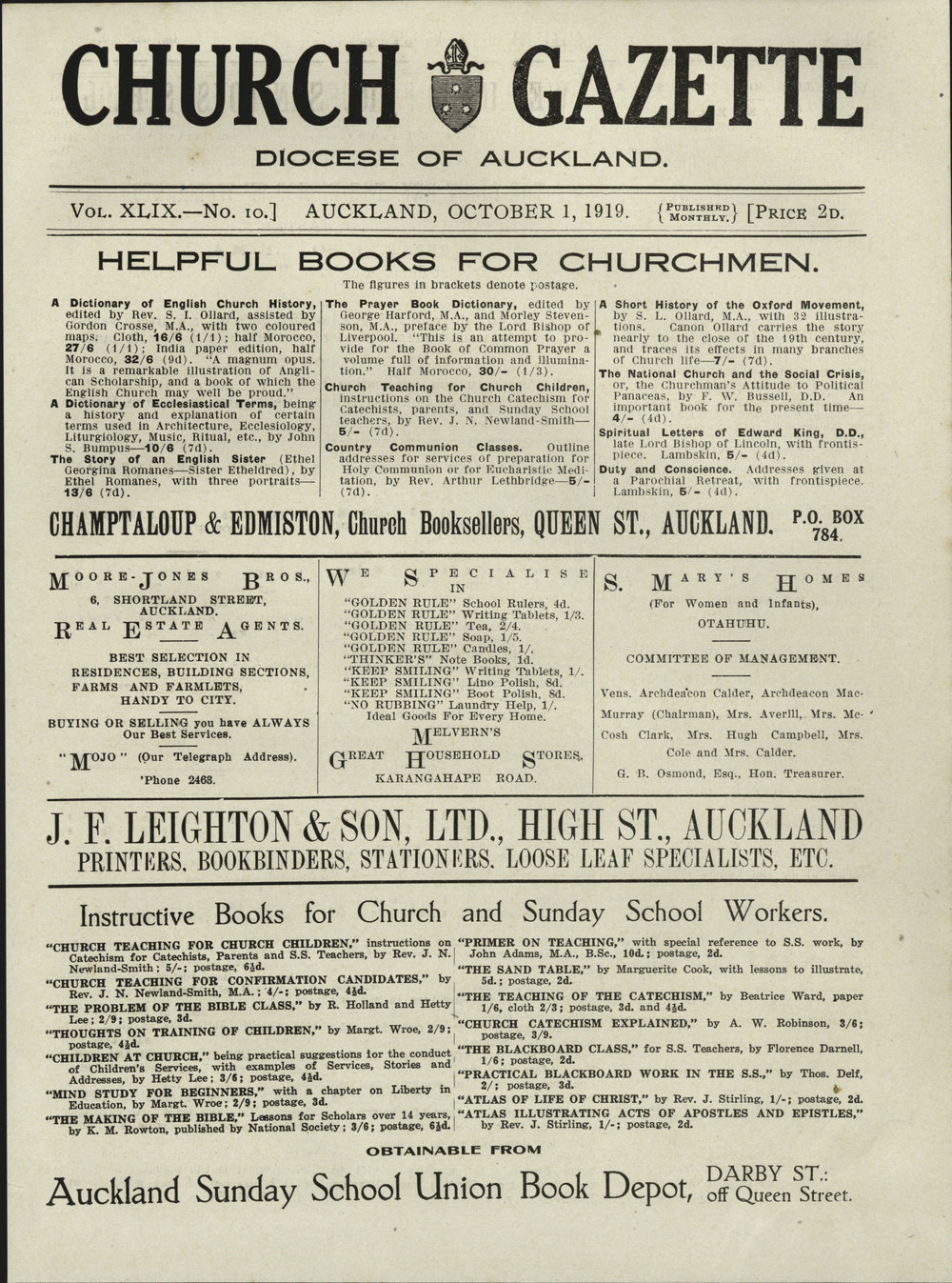 Church Gazette, Auckland: October 1919