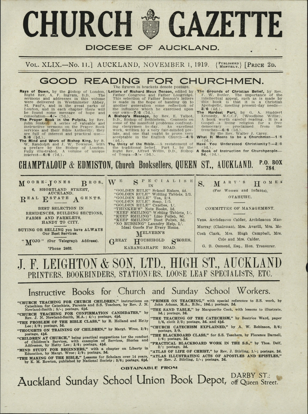 Church Gazette, Auckland: November 1919