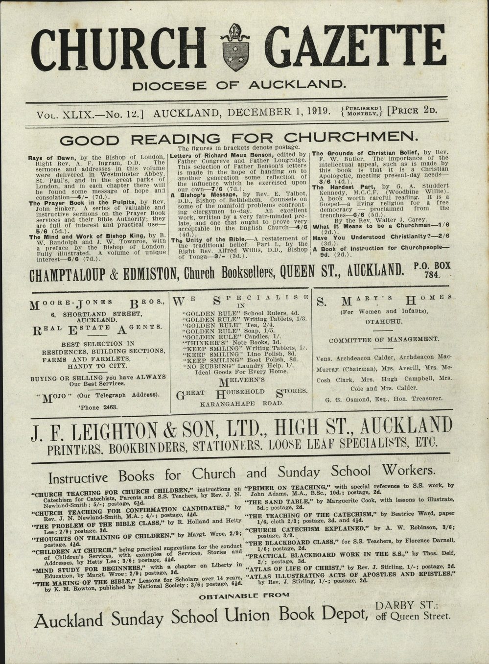Church Gazette, Auckland: December 1919