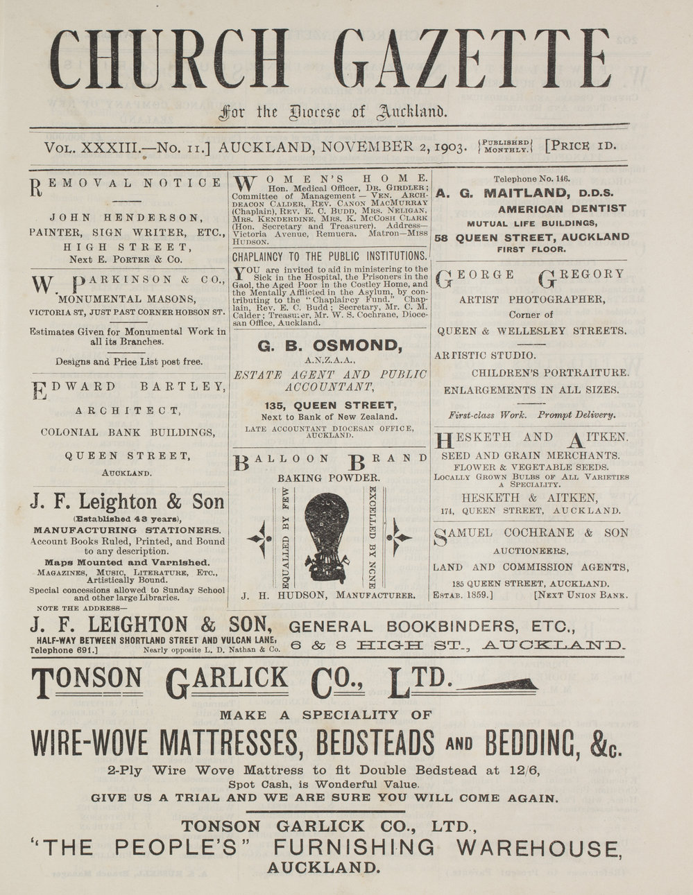 Church Gazette, Auckland: November 1903
