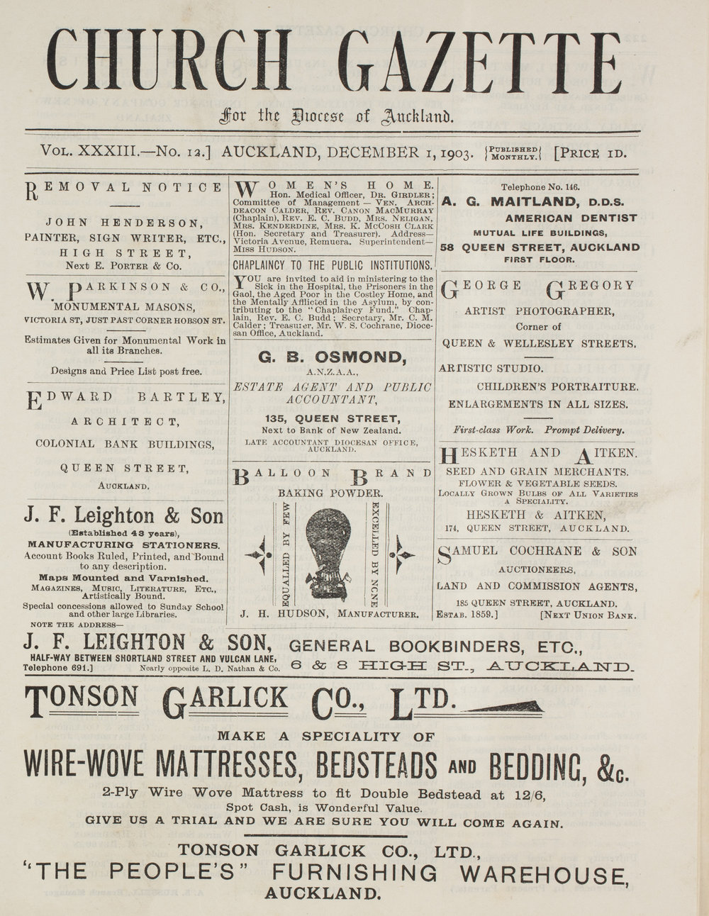 Church Gazette, Auckland: December 1903